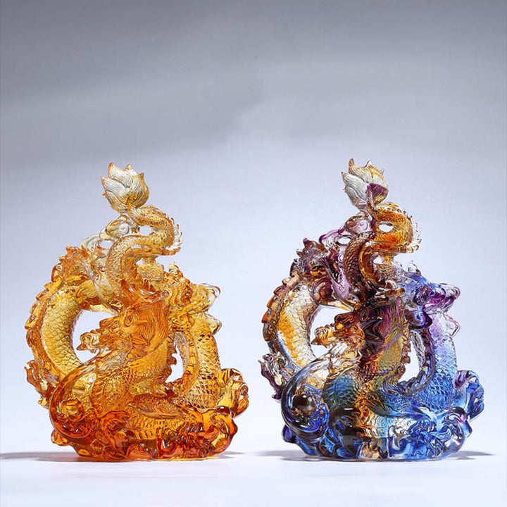 Buddha Stones Anno del Drago Fatto a mano Liuli Cristallo Arte Pezzo Protezione Casa Ufficio Decorazione Con Base