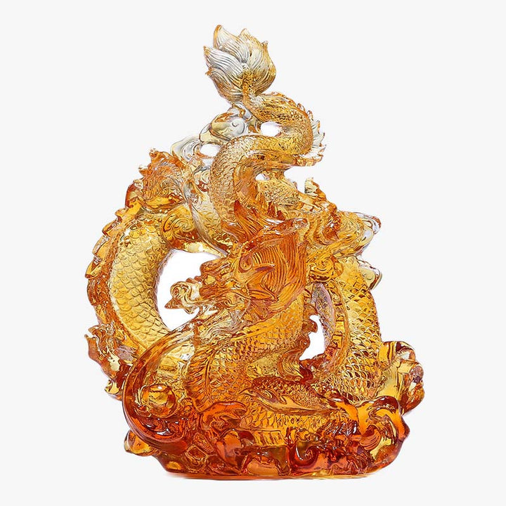 Buddha Stones Anno del Drago Fatto a mano Liuli Cristallo Arte Pezzo Protezione Casa Ufficio Decorazione Con Base