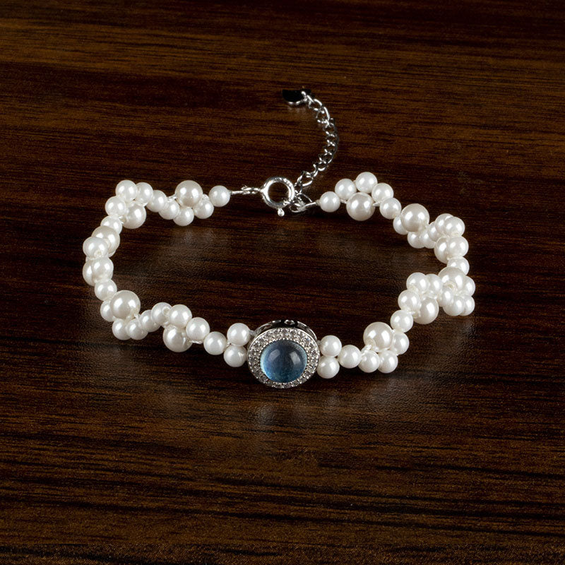 Buddha Stones 925 Sterling Silver Perla Calcedonio Blu Guarigione Catena Bracciale Anello