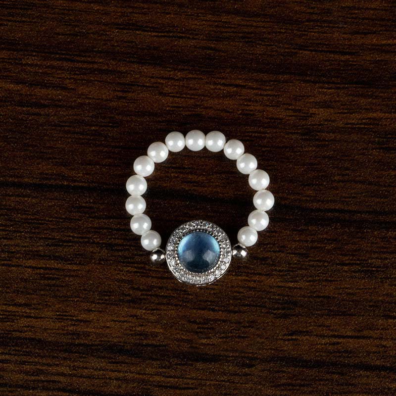 Buddha Stones 925 Sterling Silver Perla Calcedonio Blu Guarigione Catena Bracciale Anello