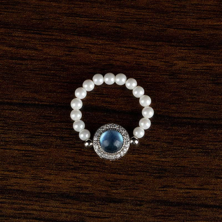 Buddha Stones 925 Sterling Silver Perla Calcedonio Blu Guarigione Catena Bracciale Anello