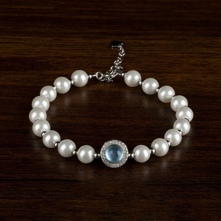 Buddha Stones 925 Sterling Silver Perla Calcedonio Blu Guarigione Catena Bracciale Anello