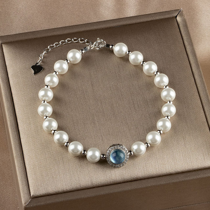 Buddha Stones 925 Sterling Silver Perla Calcedonio Blu Guarigione Catena Bracciale Anello