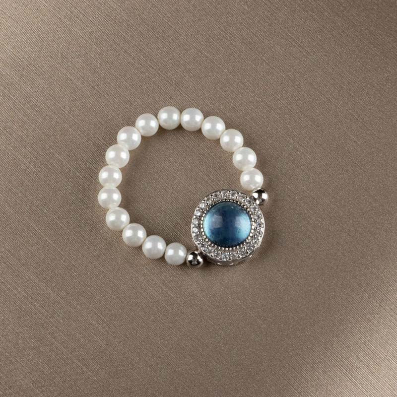 Buddha Stones 925 Sterling Silver Perla Calcedonio Blu Guarigione Catena Bracciale Anello