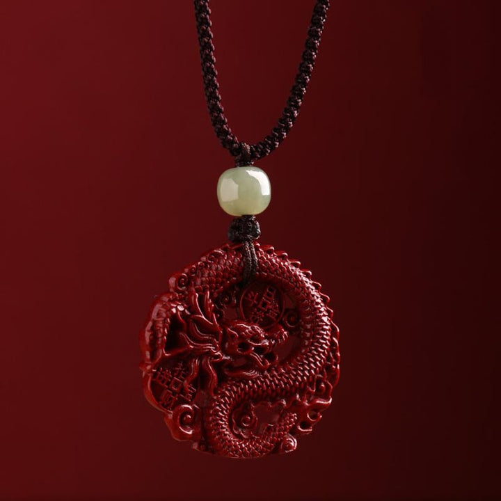 Buddha Stones Anno del Drago Cinabro Naturale Giada Hetian Perlina Moneta di Rame Attrae Ricchezza Forza Collana Pendente