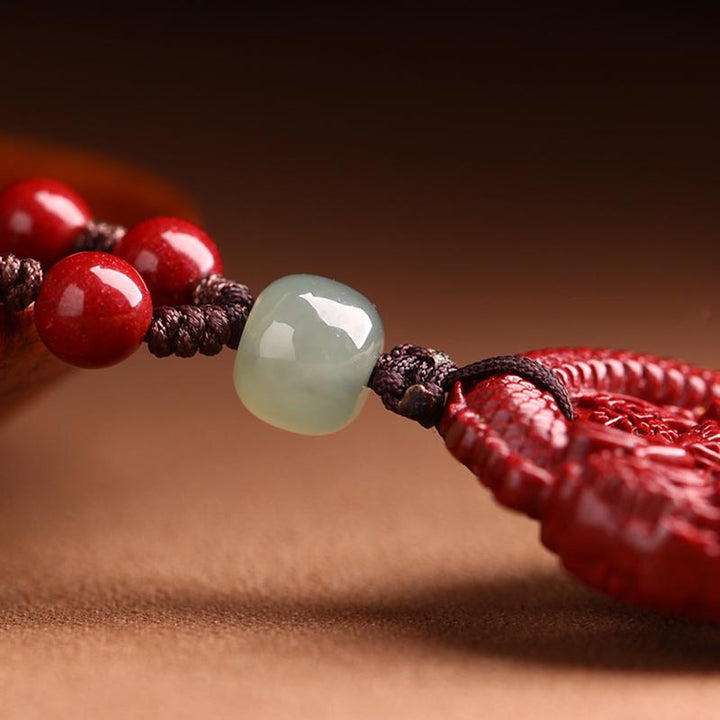 Buddha Stones Anno del Drago Cinabro Naturale Giada Hetian Perlina Moneta di Rame Attrae Ricchezza Forza Collana Pendente