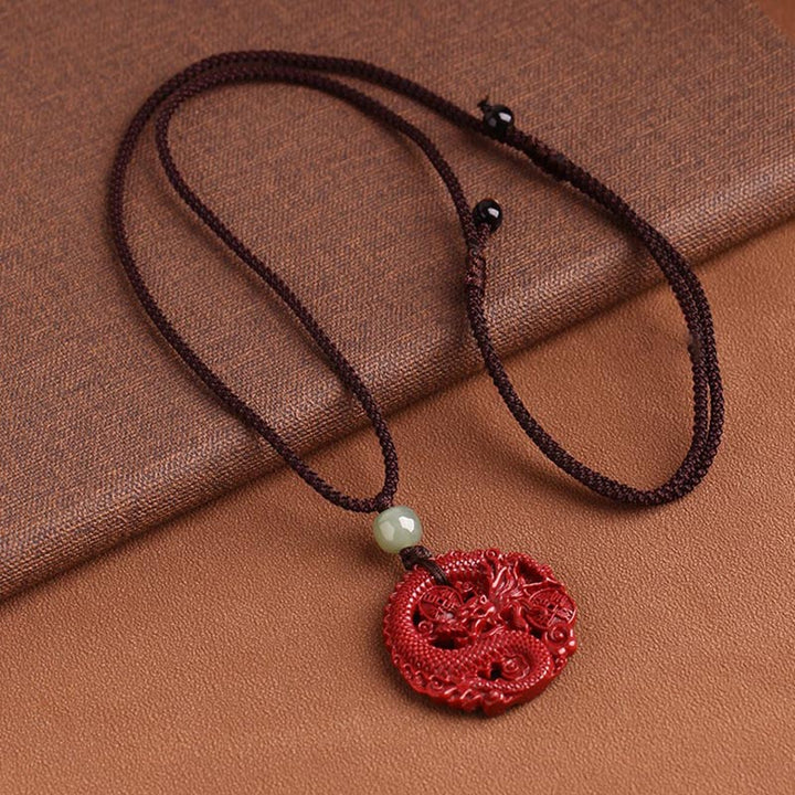 Buddha Stones Anno del Drago Cinabro Naturale Giada Hetian Perlina Moneta di Rame Attrae Ricchezza Forza Collana Pendente