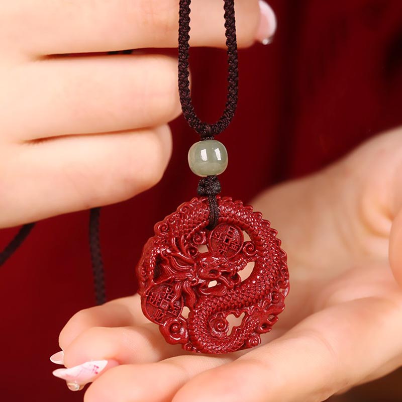 Buddha Stones Anno del Drago Cinabro Naturale Giada Hetian Perlina Moneta di Rame Attrae Ricchezza Forza Collana Pendente