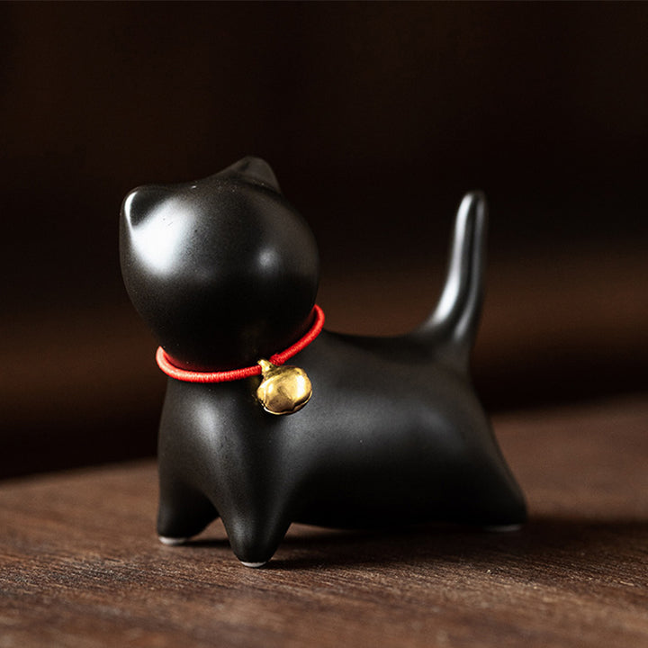 Buddha Stones Mini Piccolo Carino Gatto Tè Animale Domestico Ceramica Casa Scrivania Figurina Decorazione - Gatto in piedi 5*2,5*4,5 cm - Nero - image 11