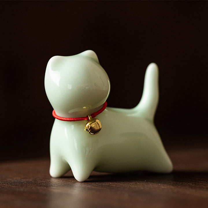 Buddha Stones Mini Piccolo Carino Gatto Tè Animale Domestico Ceramica Casa Scrivania Figurina Decorazione - Gatto in piedi 5*2,5*4,5 cm - Verde - image 2