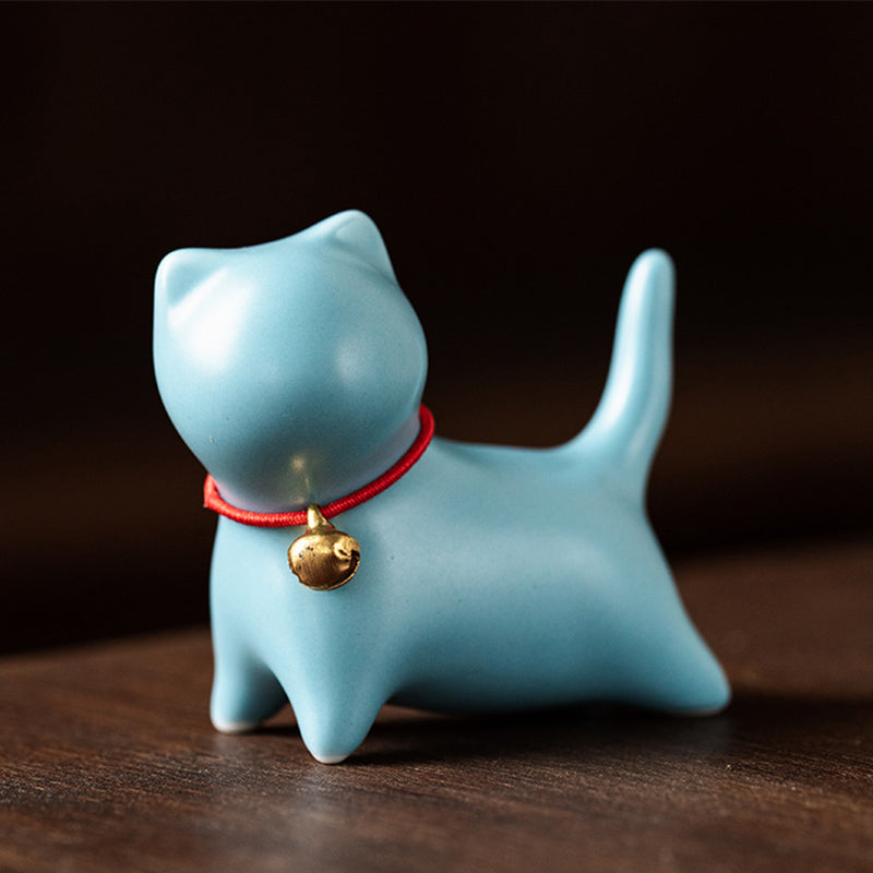 Buddha Stones Mini Piccolo Carino Gatto Tè Animale Domestico Ceramica Casa Scrivania Figurina Decorazione - Gatto in piedi 5*2,5*4,5 cm - Blu - image 10
