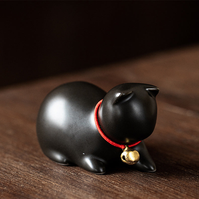 Buddha Stones Mini Piccolo Carino Gatto Tè Animale Domestico Ceramica Casa Scrivania Figurina Decorazione - Gatto seduto 5*3*3cm - Nero - image 21