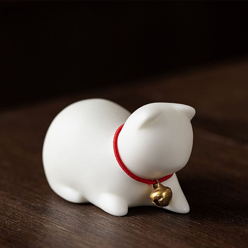 Buddha Stones Mini Piccolo Carino Gatto Tè Animale Domestico Ceramica Casa Scrivania Figurina Decorazione - Gatto seduto 5*3*3cm - Bianco - image 16