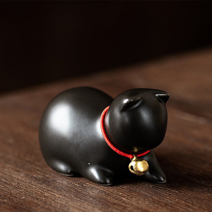 Buddha Stones Mini Piccolo Carino Gatto Tè Animale Domestico Ceramica Casa Scrivania Figurina Decorazione - Gatto seduto 5*3*3cm - Nero - image 22