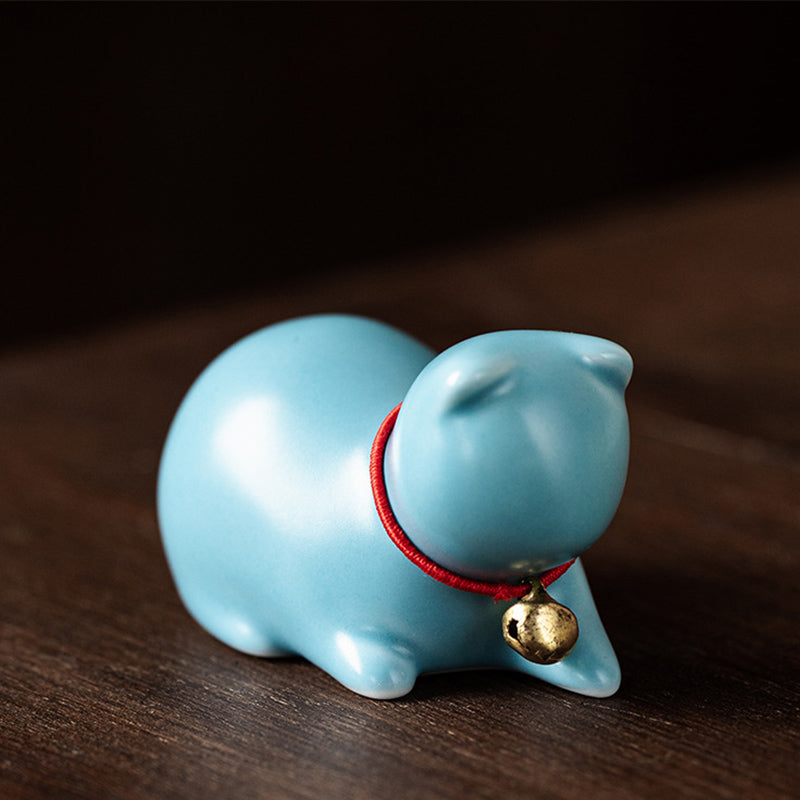 Buddha Stones Mini Piccolo Carino Gatto Tè Animale Domestico Ceramica Casa Scrivania Figurina Decorazione - Gatto seduto 5*3*3cm - Blu - image 21