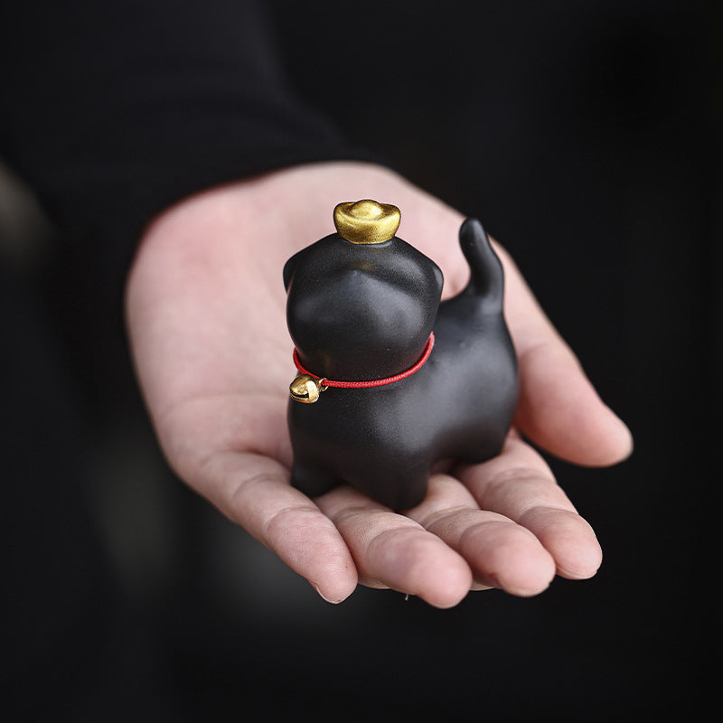 Buddha Stones Mini Lucky Cat Lingotto Tè Animale Domestico Ceramica Casa Scrivania Figurina Decorazione - Gatto fortunato nero 5,5*3,2*6 cm - image 0