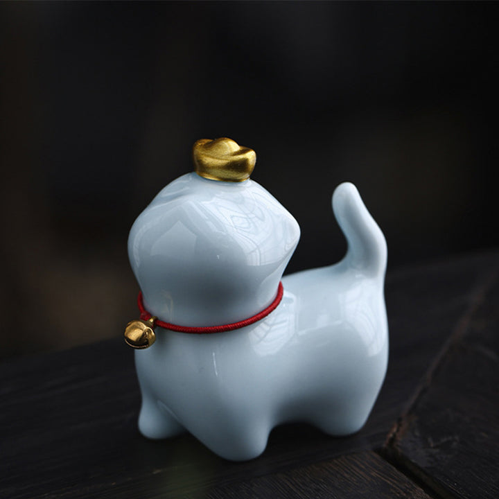 Buddha Stones Mini Lucky Cat Lingotto Tè Animale Domestico Ceramica Casa Scrivania Figurina Decorazione - Gatto fortunato blu 5,5*3,2*6 cm - image 12