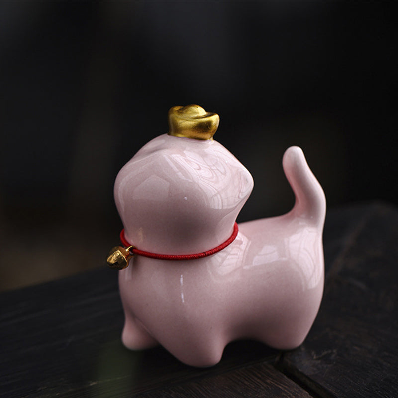 Buddha Stones Mini Lucky Cat Lingotto Tè Animale Domestico Ceramica Casa Scrivania Figurina Decorazione - Gatto fortunato rosa 5,5*3,2*6 cm - image 9