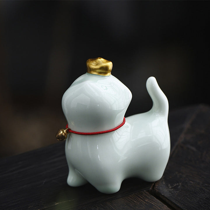 Buddha Stones Mini Lucky Cat Lingotto Tè Animale Domestico Ceramica Casa Scrivania Figurina Decorazione - Gatto fortunato verde 5,5*3,2*6 cm - image 16
