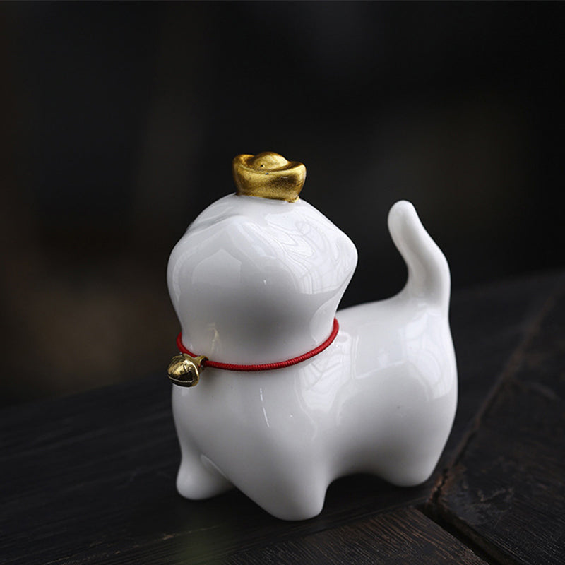Buddha Stones Mini Lucky Cat Lingotto Tè Animale Domestico Ceramica Casa Scrivania Figurina Decorazione - Gatto fortunato bianco 5,5*3,2*6 cm - image 4