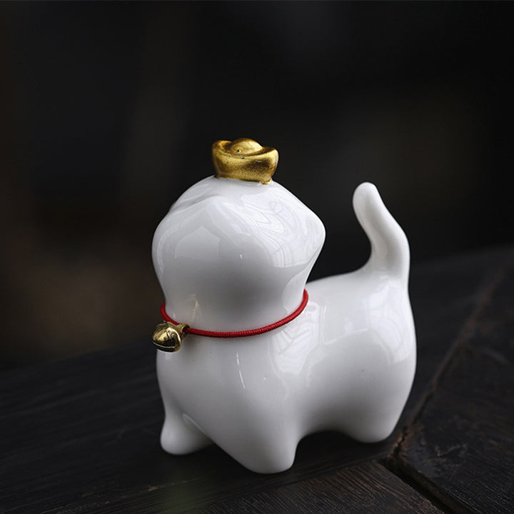 Buddha Stones Mini Lucky Cat Lingotto Tè Animale Domestico Ceramica Casa Scrivania Figurina Decorazione - Gatto fortunato bianco 5,5*3,2*6 cm - image 4