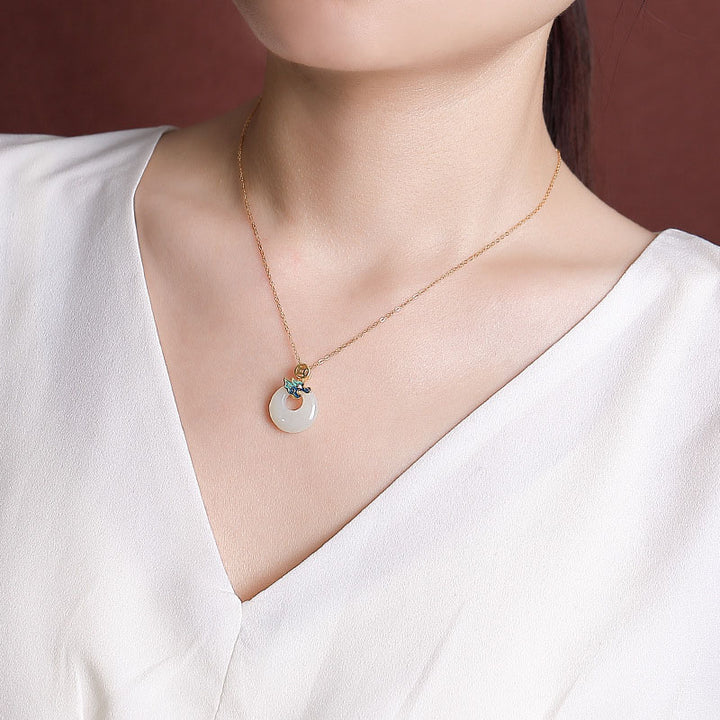 Buddha Stones 925 Sterling Argento Placcato Oro Anno del Drago Hetian Giada Pace Fibbia Moneta di Rame Abbondanza Collana Pendente - image 4