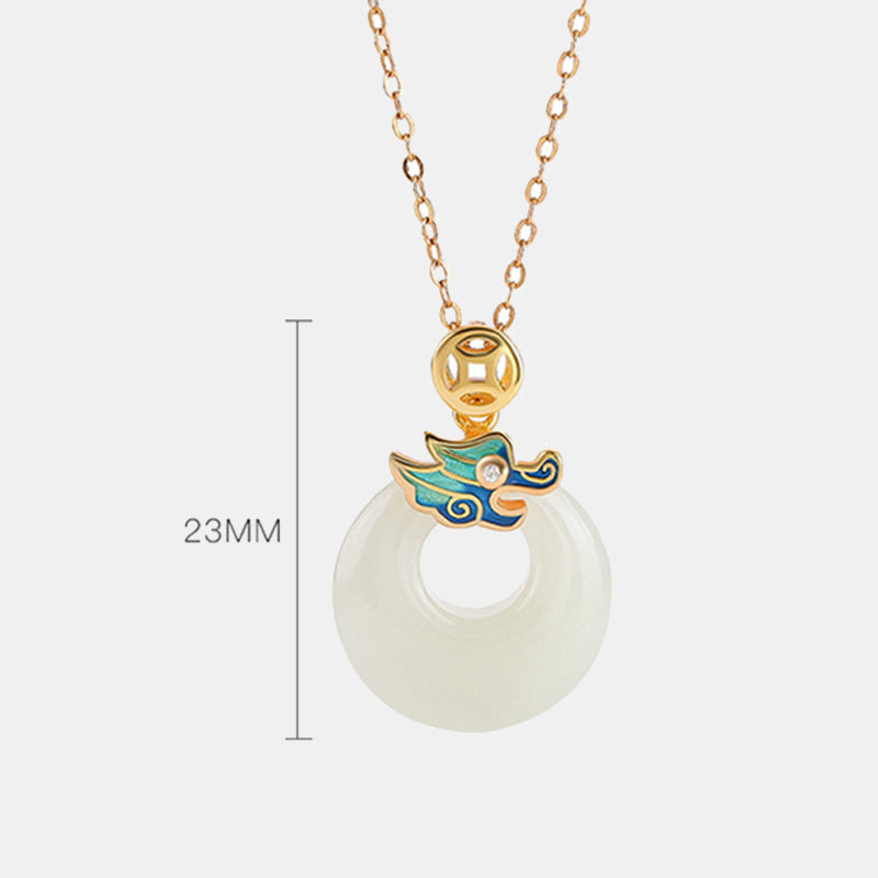 Buddha Stones 925 Sterling Argento Placcato Oro Anno del Drago Hetian Giada Pace Fibbia Moneta di Rame Abbondanza Collana Pendente - image 6