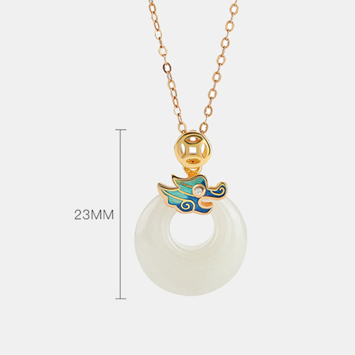 Buddha Stones 925 Sterling Argento Placcato Oro Anno del Drago Hetian Giada Pace Fibbia Moneta di Rame Abbondanza Collana Pendente - image 6