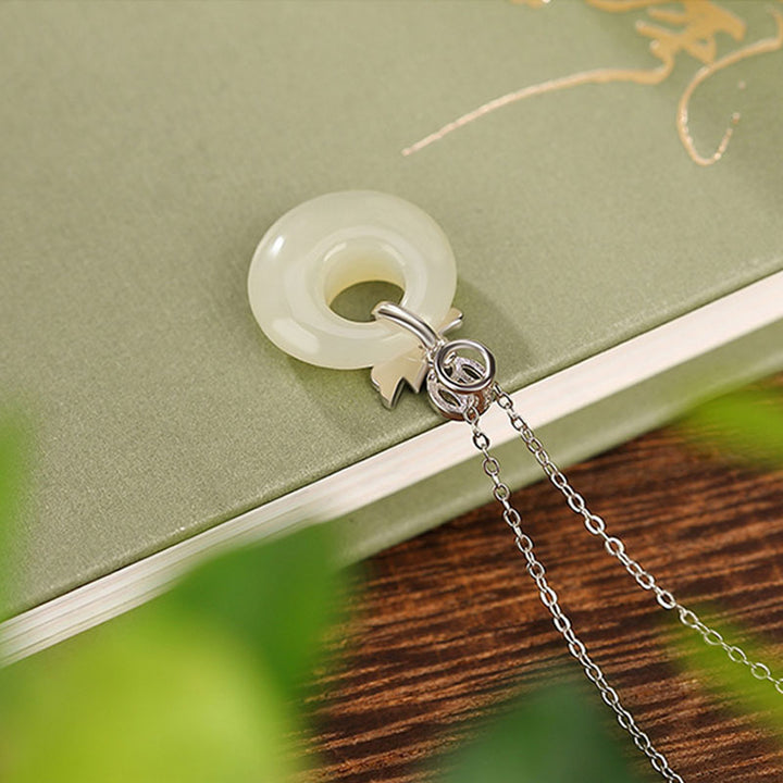 Buddha Stones 925 Sterling Argento Placcato Oro Anno del Drago Hetian Giada Pace Fibbia Moneta di Rame Abbondanza Collana Pendente