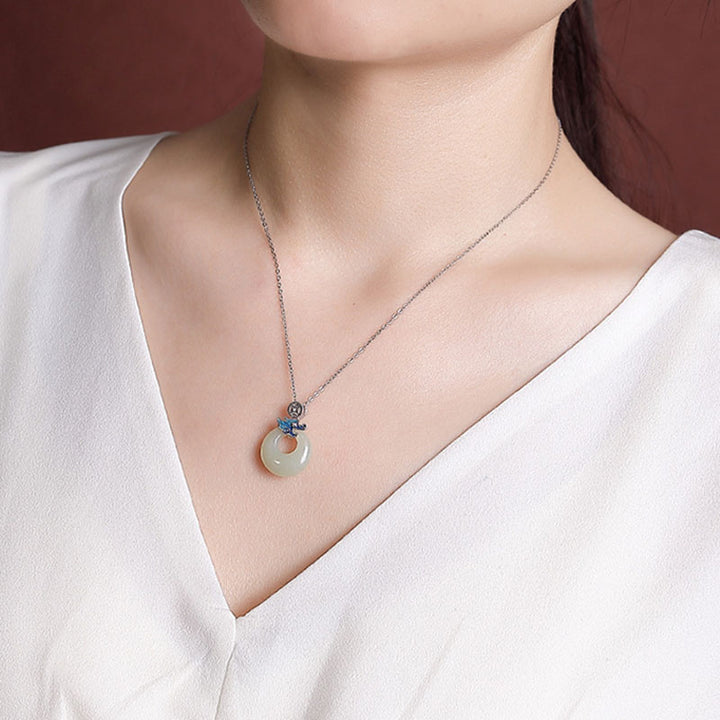 Buddha Stones 925 Sterling Argento Placcato Oro Anno del Drago Hetian Giada Pace Fibbia Moneta di Rame Abbondanza Collana Pendente