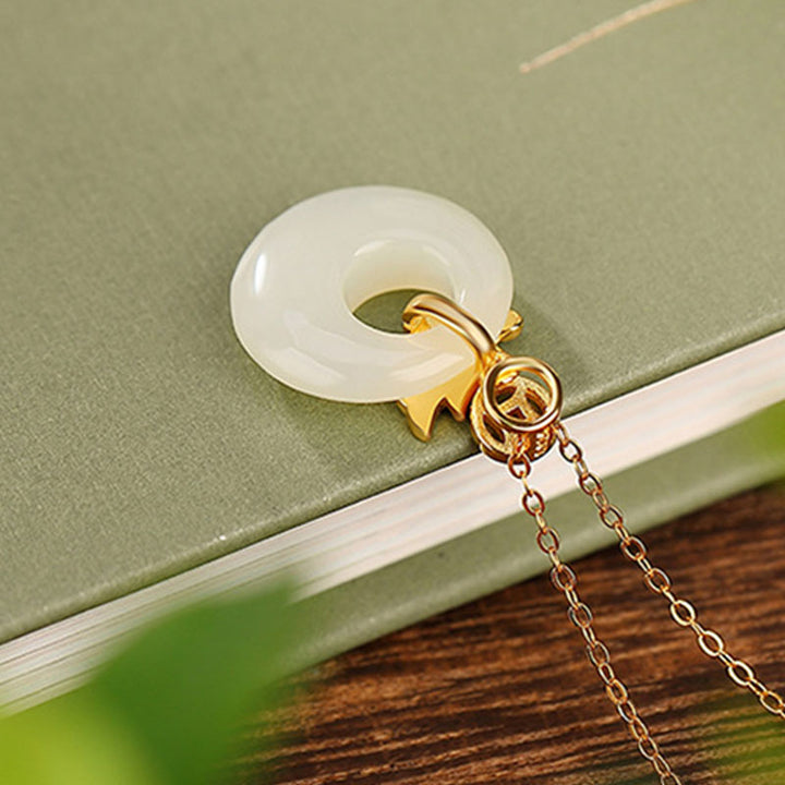 Buddha Stones 925 Sterling Argento Placcato Oro Anno del Drago Hetian Giada Pace Fibbia Moneta di Rame Abbondanza Collana Pendente - image 3