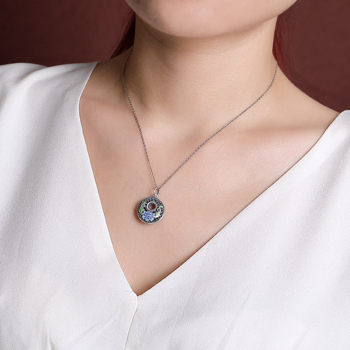 Collana con ciondolo Buddha Stones 999 Sterling Silver Koi Fish Fu Character Lotus Peace Buckle Wealth