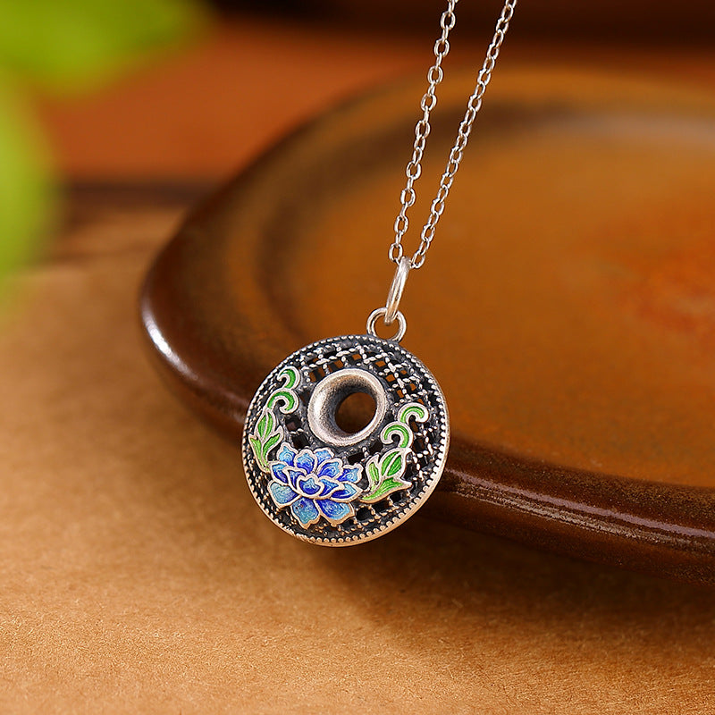 Collana con ciondolo Buddha Stones 999 Sterling Silver Koi Fish Fu Character Lotus Peace Buckle Wealth