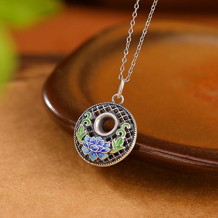 Collana con ciondolo Buddha Stones 999 Sterling Silver Koi Fish Fu Character Lotus Peace Buckle Wealth