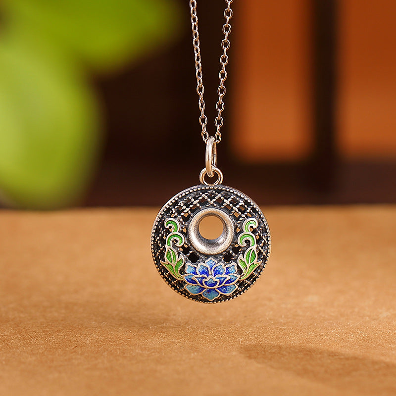 Collana con ciondolo Buddha Stones 999 Sterling Silver Koi Fish Fu Character Lotus Peace Buckle Wealth