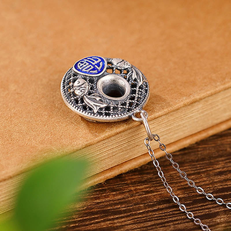 Collana con ciondolo Buddha Stones 999 Sterling Silver Koi Fish Fu Character Lotus Peace Buckle Wealth