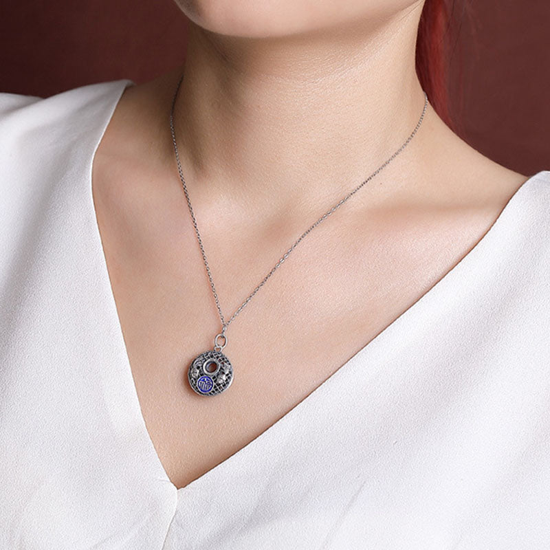 Collana con ciondolo Buddha Stones 999 Sterling Silver Koi Fish Fu Character Lotus Peace Buckle Wealth