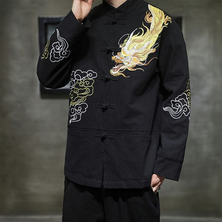 Buddha Stones Drago Nuvola di Buon Auspicio Ricamo Abbigliamento Cinese Tang Giacca da Uomo Abbigliamento - image 10