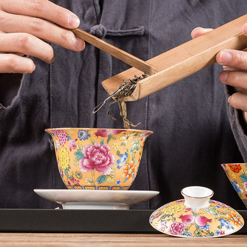 Buddha Stones Peony Flowers Ceramic Gaiwan Sancai Tazza da tè Kung Fu Tazza da tè e piattino con coperchio