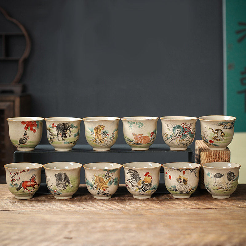 Buddha Stones 12 Zodiaco cinese Tazza da tè in ceramica Tazza da tè Kung Fu 130ml
