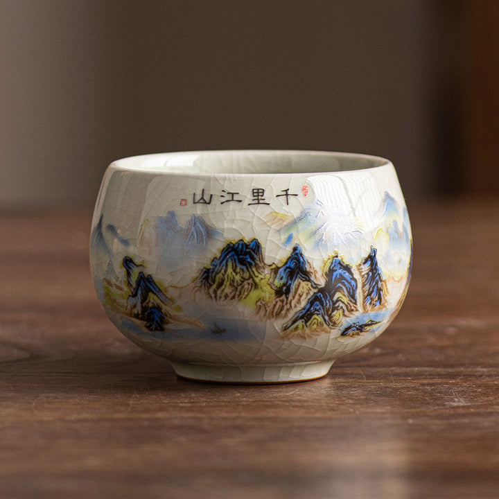Buddha Stones Un panorama di fiumi e montagne Tazza da tè in ceramica Tazza da tè Kung Fu 150 ml