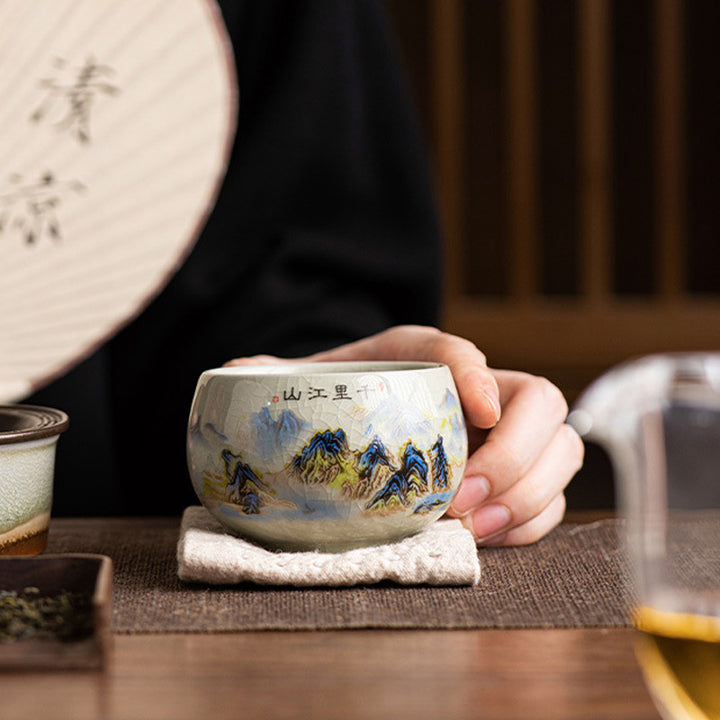 Buddha Stones Un panorama di fiumi e montagne Tazza da tè in ceramica Tazza da tè Kung Fu 150 ml