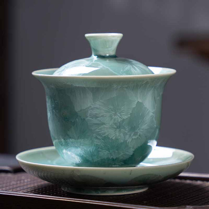 Buddha Stones tradizionale smaltato ceramica Gaiwan Sancai tazza da tè Kung Fu tazza da tè e piattino con coperchio 180ml