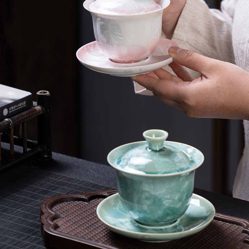 Buddha Stones tradizionale smaltato ceramica Gaiwan Sancai tazza da tè Kung Fu tazza da tè e piattino con coperchio 180ml
