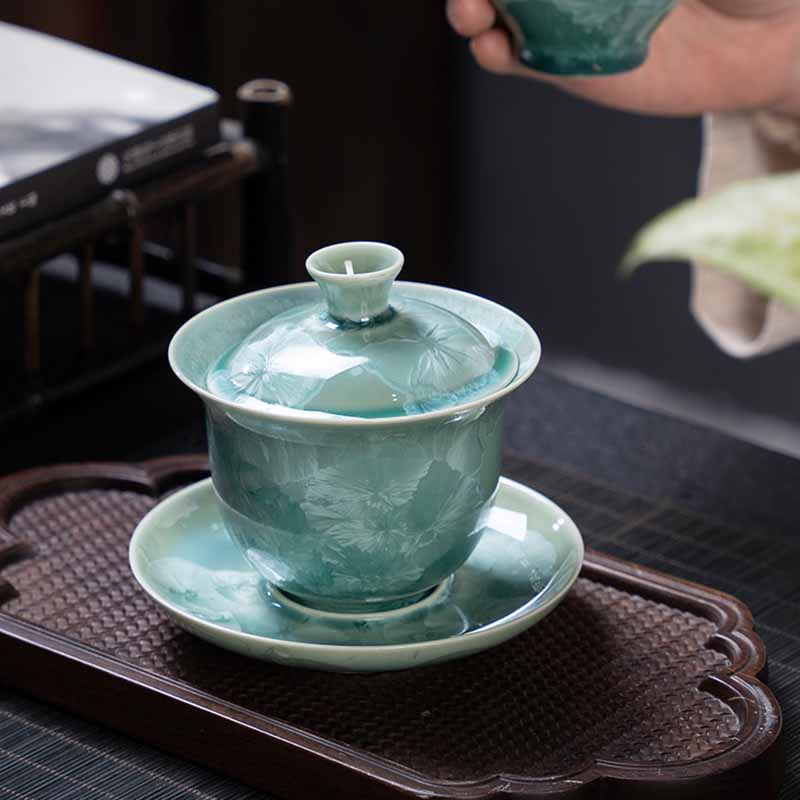 Buddha Stones tradizionale smaltato ceramica Gaiwan Sancai tazza da tè Kung Fu tazza da tè e piattino con coperchio 180ml