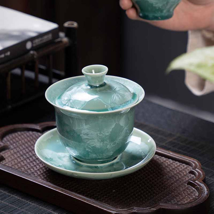 Buddha Stones tradizionale smaltato ceramica Gaiwan Sancai tazza da tè Kung Fu tazza da tè e piattino con coperchio 180ml