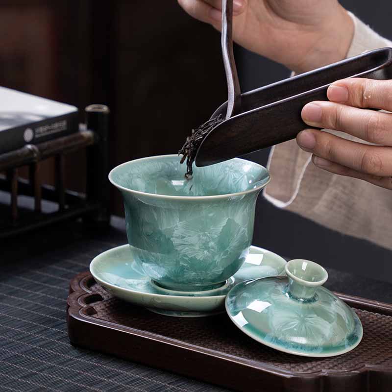 Buddha Stones tradizionale smaltato ceramica Gaiwan Sancai tazza da tè Kung Fu tazza da tè e piattino con coperchio 180ml