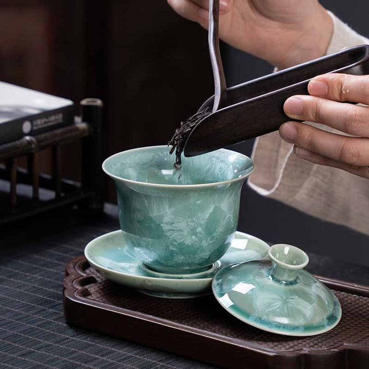 Buddha Stones tradizionale smaltato ceramica Gaiwan Sancai tazza da tè Kung Fu tazza da tè e piattino con coperchio 180ml