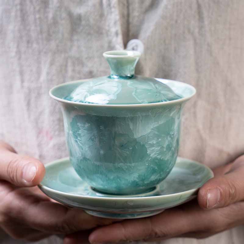Buddha Stones tradizionale smaltato ceramica Gaiwan Sancai tazza da tè Kung Fu tazza da tè e piattino con coperchio 180ml