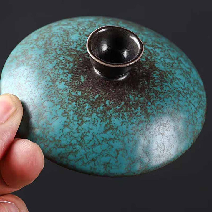Buddha Stones tradizionale pino verde ceramica Gaiwan Sancai tazza da tè Kung Fu tazza da tè e piattino con coperchio